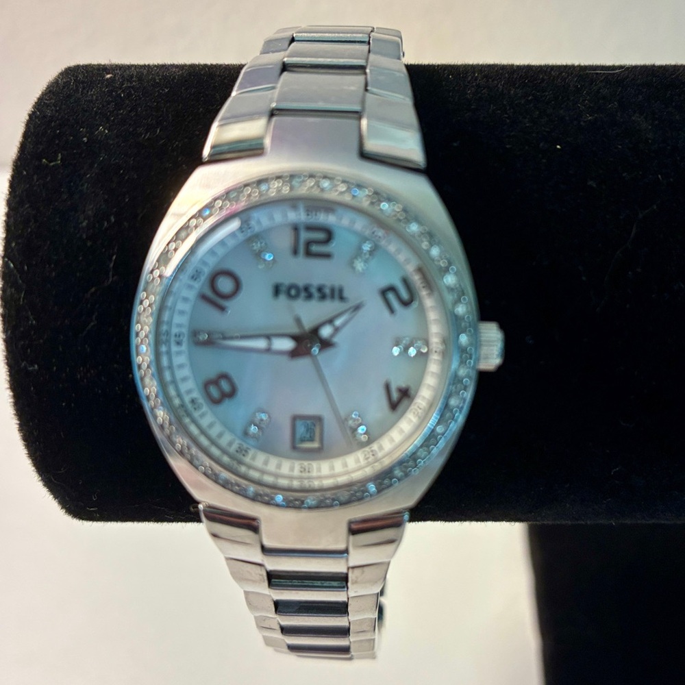 Fossil Silver-Tone Watch with Crystal Details